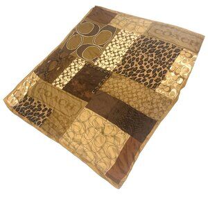Vintage COACH Square Scarf Logo Brown Animal Print Leopard Snake 100% Silk RARE